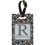 Gray Dots Plastic Luggage Tag - Rectangular w/ Name and Initial