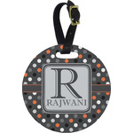 Gray Dots Plastic Luggage Tag - Round (Personalized)