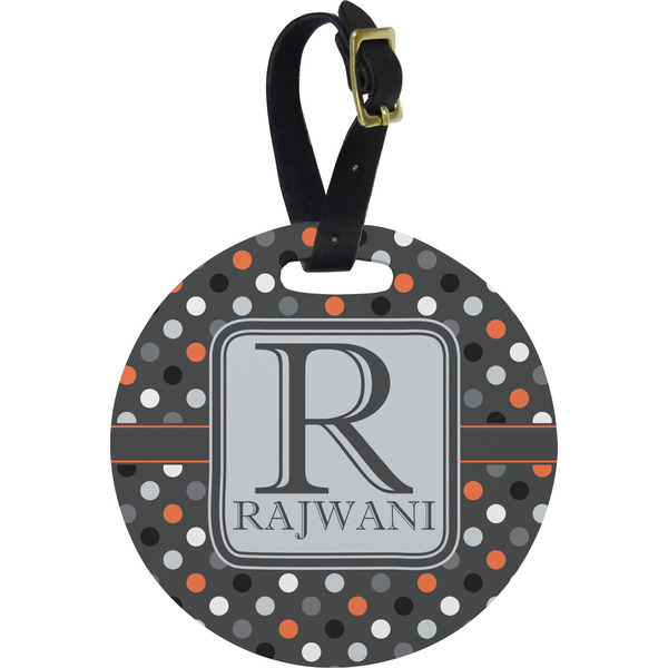 Custom Gray Dots Plastic Luggage Tag - Round (Personalized)