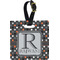 Gray Dots Plastic Luggage Tag - Square w/ Name and Initial