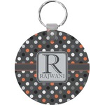 Gray Dots Round Plastic Keychain (Personalized)