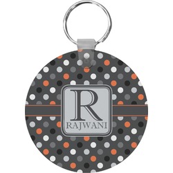 Gray Dots Round Plastic Keychain (Personalized)