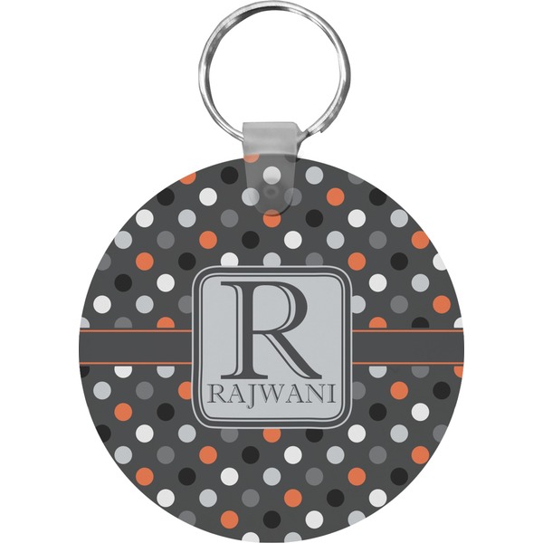 Custom Gray Dots Round Plastic Keychain (Personalized)