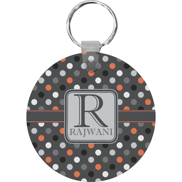 Grey Dots Round Keychain (Personalized)