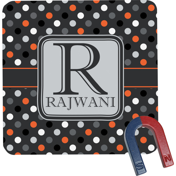 Custom Gray Dots Square Fridge Magnet (Personalized)