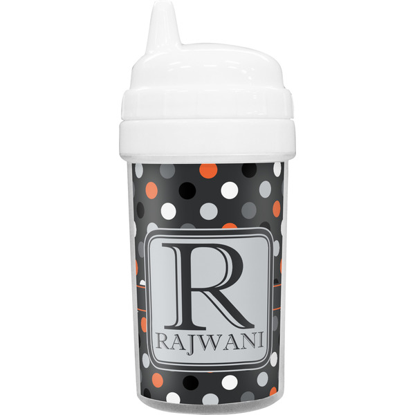 Custom Gray Dots Toddler Sippy Cup (Personalized)