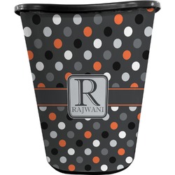 Gray Dots Waste Basket - Single Sided (Black) (Personalized)