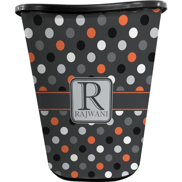 Custom Gray Dots Waste Basket - Double Sided (Black) (Personalized)