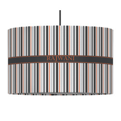 Gray Stripes 12" Drum Pendant Lamp - Fabric (Personalized)