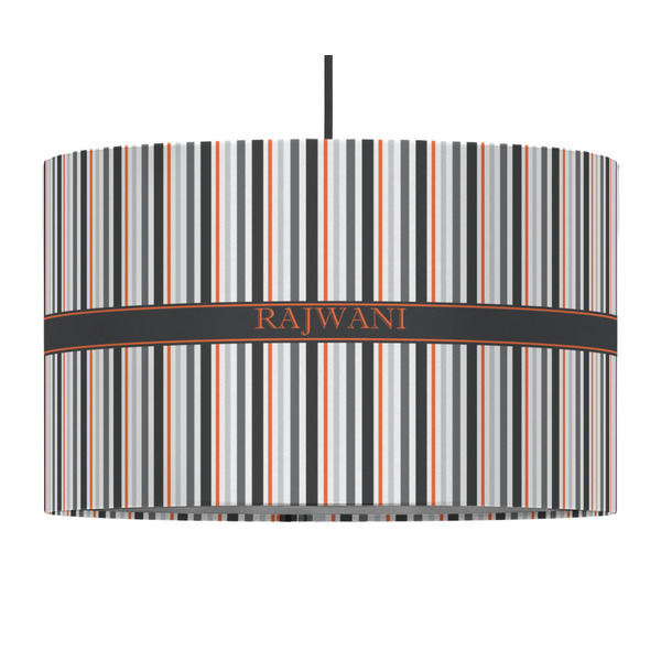 Custom Gray Stripes 12" Drum Pendant Lamp - Fabric (Personalized)