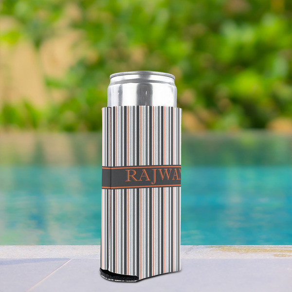 Gray Stripes Can Cooler - Tall 12oz - In Context