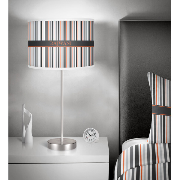 Gray Stripes 13 inch drum lamp shade - in room