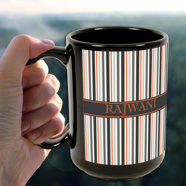 Gray Stripes 15oz. Black Mug - LIFESTYLE