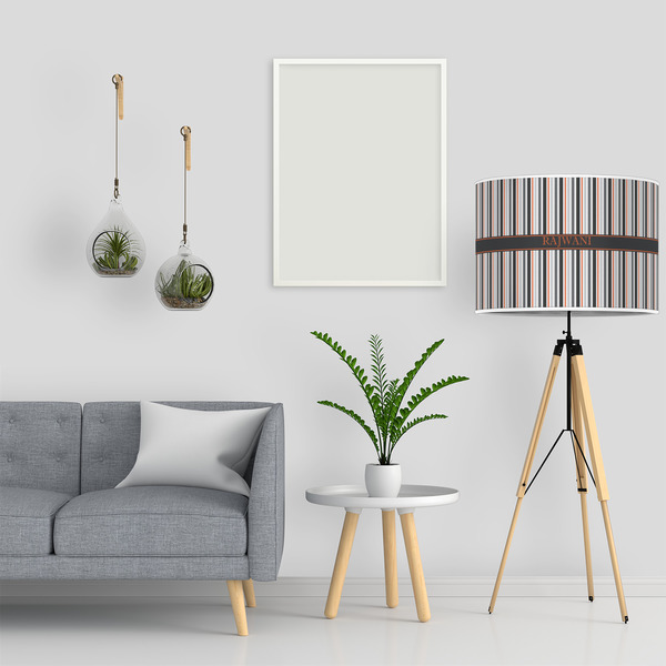 Gray Stripes 16" Drum Lampshade - LIFESTYLE