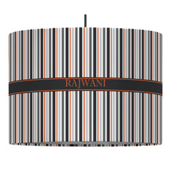 Gray Stripes 16" Drum Pendant Lamp - Fabric (Personalized)