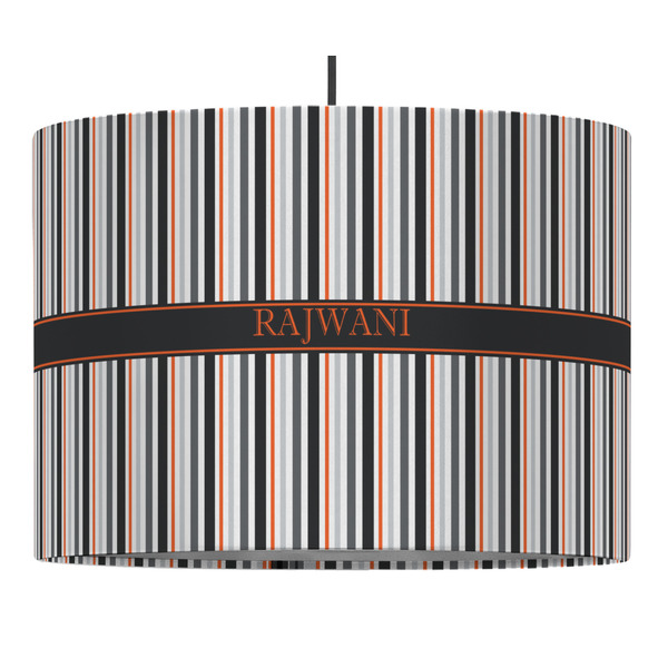 Custom Gray Stripes 16" Drum Pendant Lamp - Fabric (Personalized)