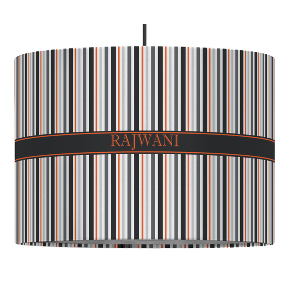 Gray Stripes 16" Drum Lampshade - PENDANT (Fabric)