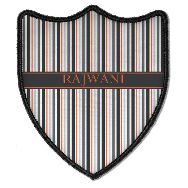 Custom Gray Stripes Iron On Shield Patch B w/ Name or Text
