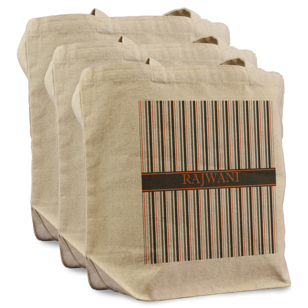 Custom Gray Stripes Reusable Cotton Grocery Bags - Set of 3 (Personalized)