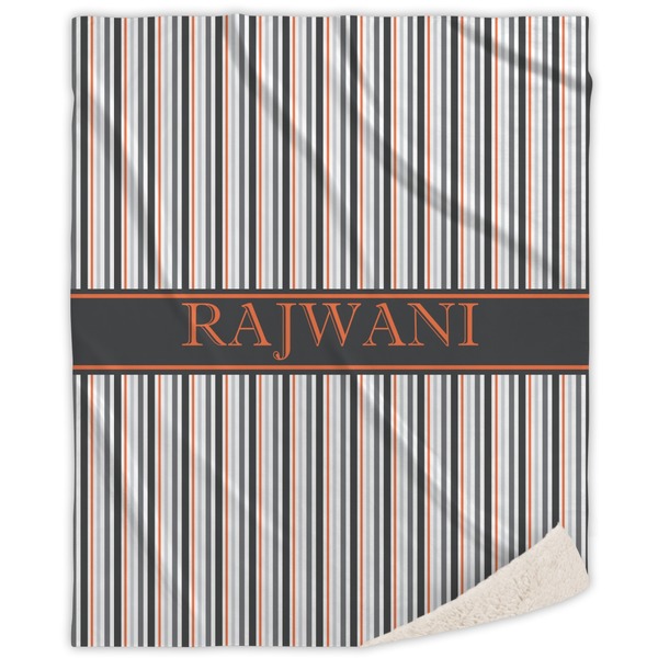 Custom Gray Stripes Sherpa Throw Blanket (Personalized)