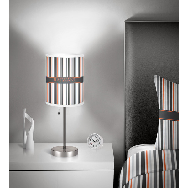 Gray Stripes 7 inch drum lamp shade - in room