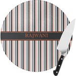 Gray Stripes Round Glass Cutting Board - Small (Personalized)