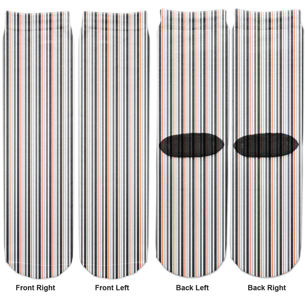 Gray Stripes Adult Crew Socks - Double Pair - Front and Back - Apvl