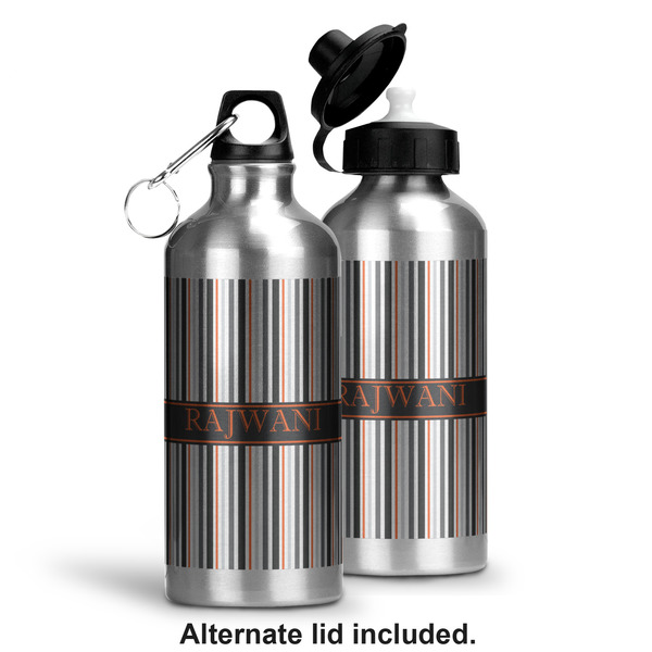 Gray Stripes Aluminum Water Bottle - Alternate lid options