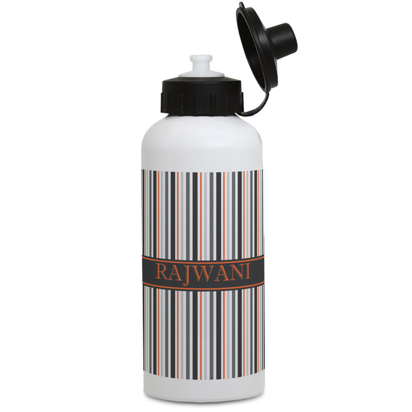 Custom Gray Stripes Water Bottles - Aluminum - 20 oz - White (Personalized)