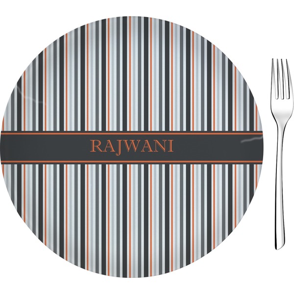 Custom Gray Stripes Glass Appetizer / Dessert Plate 8" (Personalized)