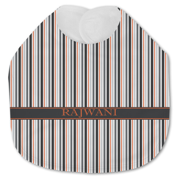 Custom Gray Stripes Jersey Knit Baby Bib w/ Name or Text
