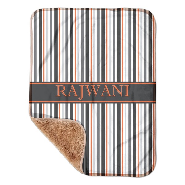 Custom Gray Stripes Sherpa Baby Blanket - 30" x 40" w/ Name or Text