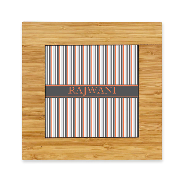 Custom Gray Stripes Bamboo Trivet with Ceramic Tile Insert (Personalized)