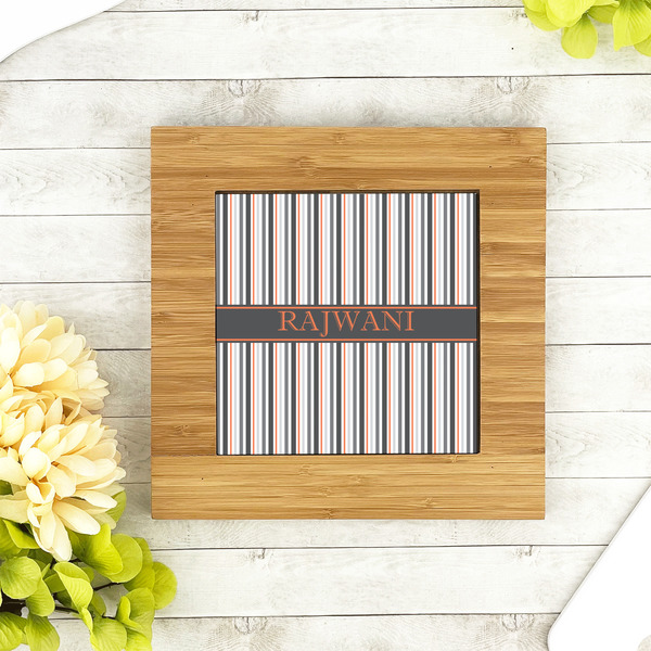 Gray Stripes Bamboo Trivet with 6" Tile - LIFESTYLE