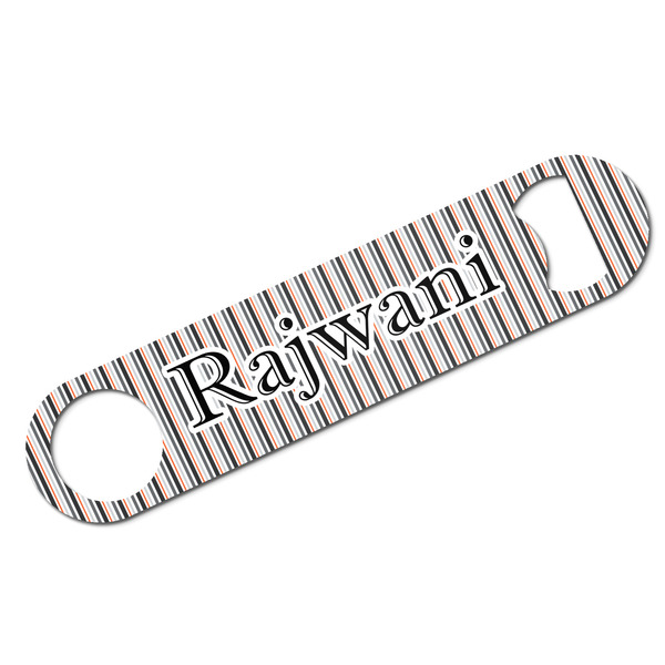 Custom Gray Stripes Bar Bottle Opener - White w/ Name or Text