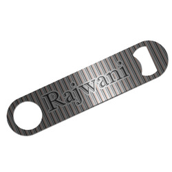 Gray Stripes Bar Bottle Opener - Silver w/ Name or Text