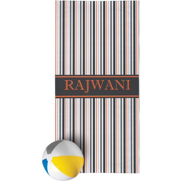 Custom Gray Stripes Beach Towel (Personalized)