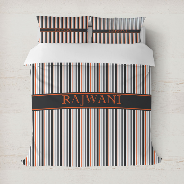 Custom Gray Stripes Duvet Cover Set - Full / Queen (Personalized)