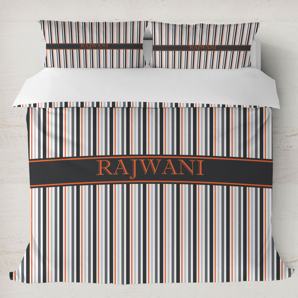 Custom Gray Stripes Duvet Cover Set - King (Personalized)