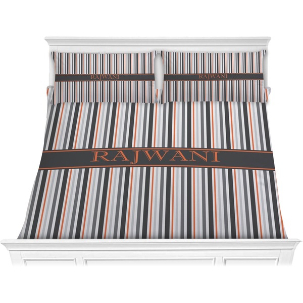 Custom Gray Stripes Comforter Set - King (Personalized)