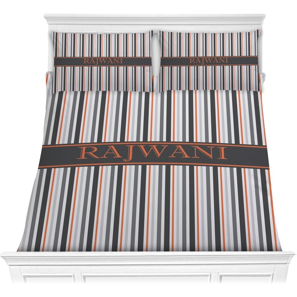 Custom Gray Stripes Comforter Set - Full / Queen (Personalized)