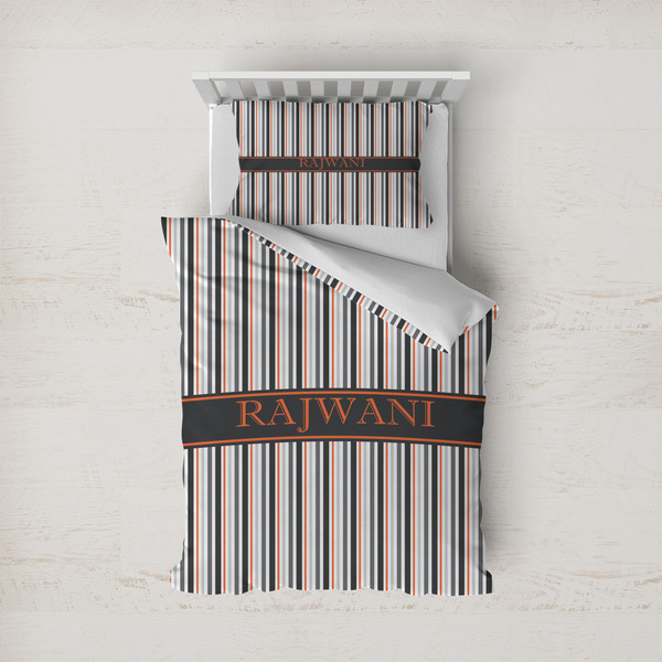 Custom Gray Stripes Duvet Cover Set - Twin (Personalized)