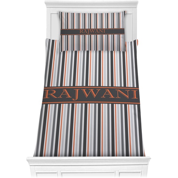 Custom Gray Stripes Comforter Set - Twin XL (Personalized)