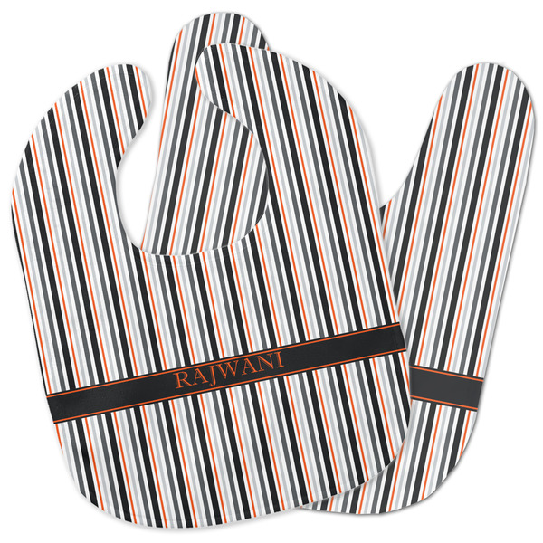 Custom Gray Stripes Baby Bib w/ Name or Text