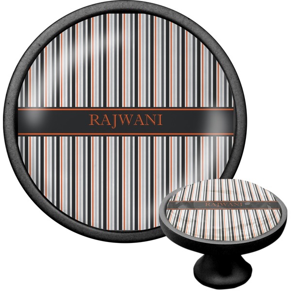 Custom Gray Stripes Cabinet Knob (Black) (Personalized)