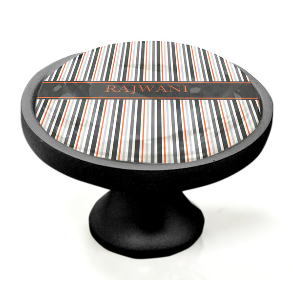 Gray Stripes Black Custom Cabinet Knob (Side)