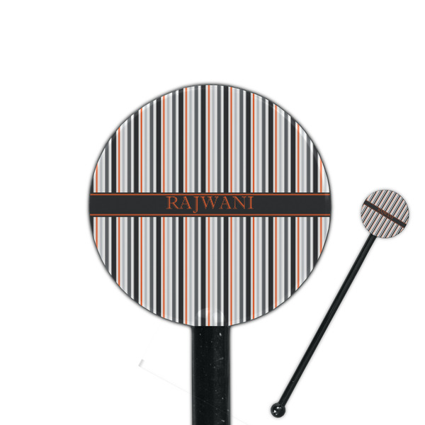 Custom Gray Stripes 5.5" Round Plastic Stir Sticks - Black - Single Sided (Personalized)