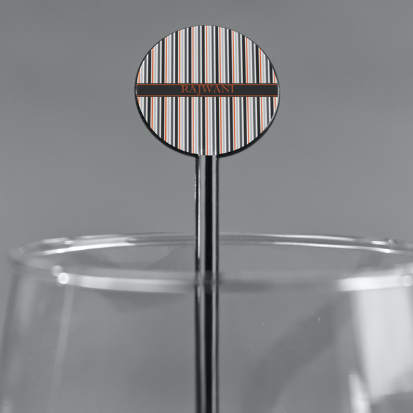 Gray Stripes Black Plastic 5.5" Stir Stick - Round - Main