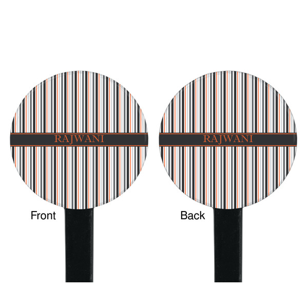 Gray Stripes Black Plastic 7" Stir Stick - Double Sided - Round - Front & Back