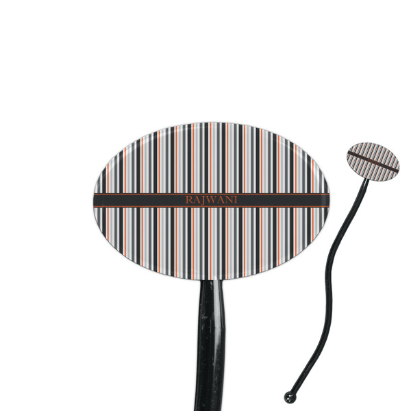 Custom Gray Stripes 7" Oval Plastic Stir Sticks - Black - Single Sided (Personalized)